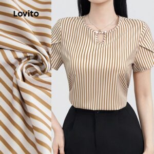 Blusa Elegante Listrada Cáqui Feminina