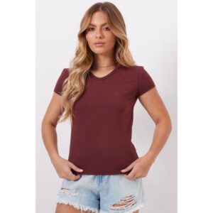 Camiseta Feminina Decote V Vinho