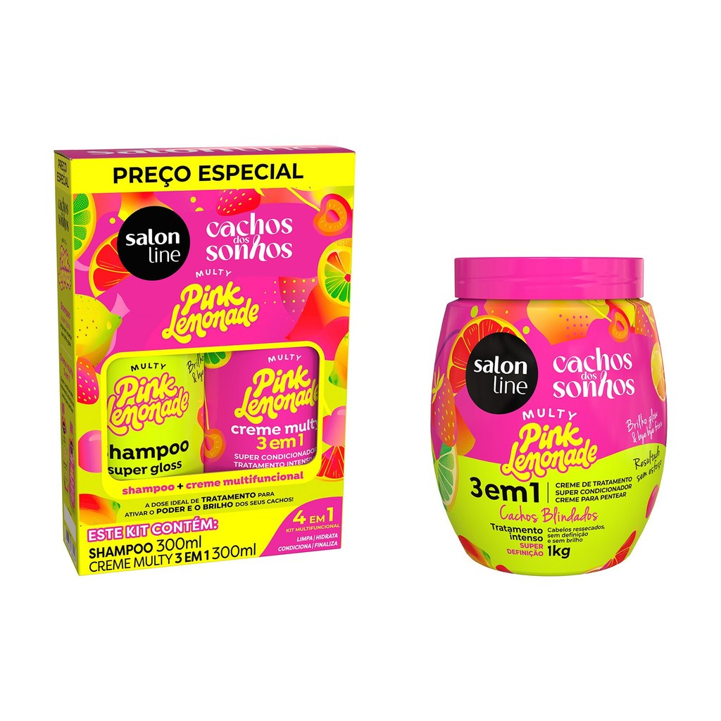 Kit Trata e Finaliza Cachos Pink Lemonade 1 Kit Trata e Finaliza Multy Pink Lemonade