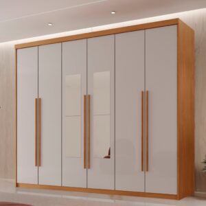 Guarda Roupa Casal 6 Portas 2 Gavetas com Espelho MDF Veracruz Naturalle/Off White