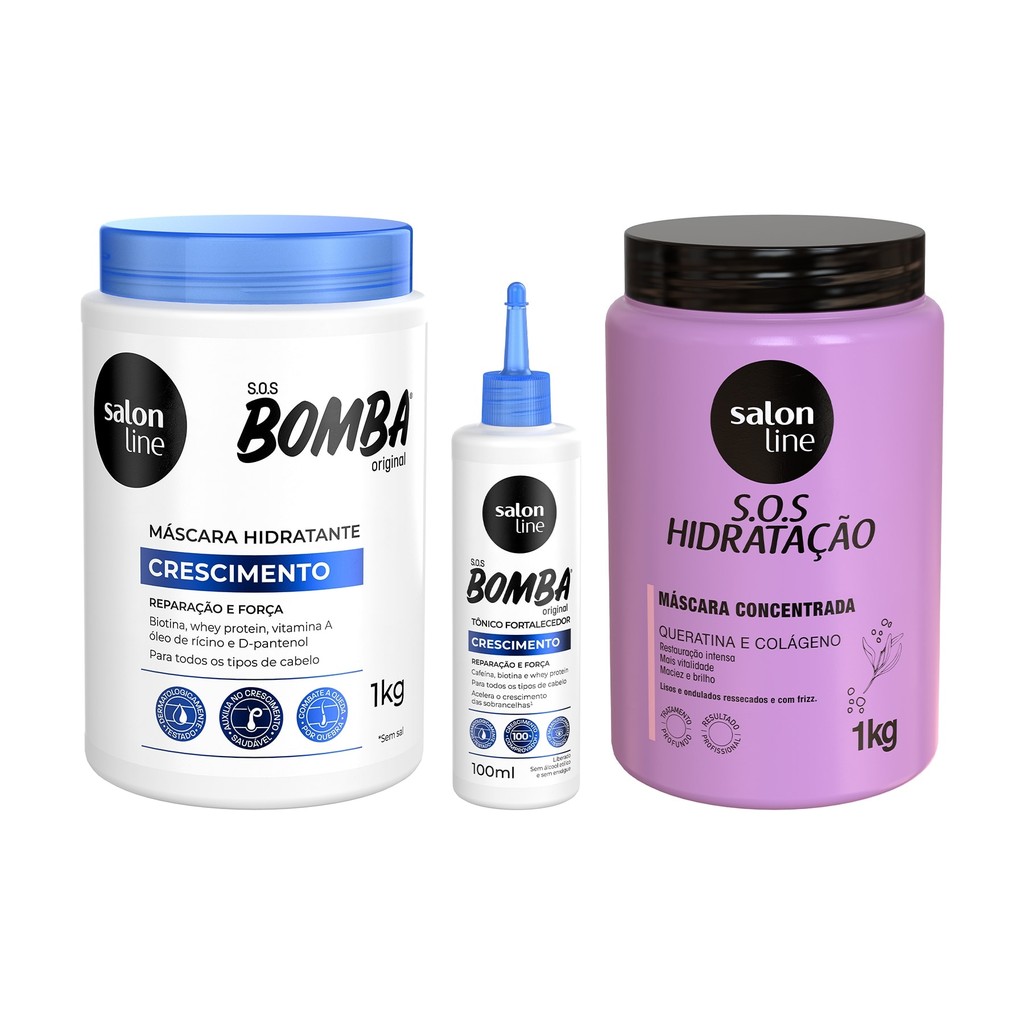 Kit Salon Line Hidrata??o e Crescimento 1 Kit com 2 Máscaras de Hidratação + Tônico Fortalecedor Salon Line