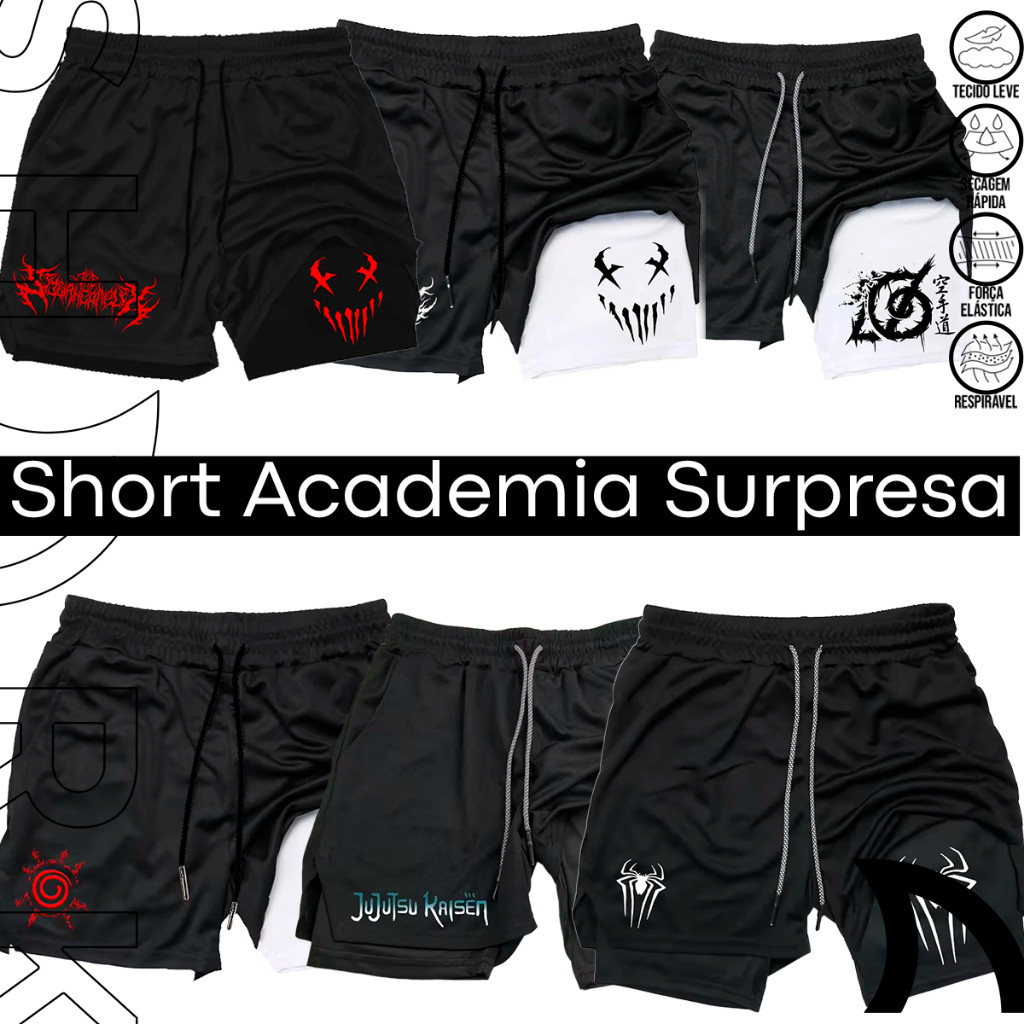 Short Compress?o 2 em 1 Esportivo Estampa Aleat?ria 1 Short Compressão 2 em 1 Esportivo Estampa Aleatória