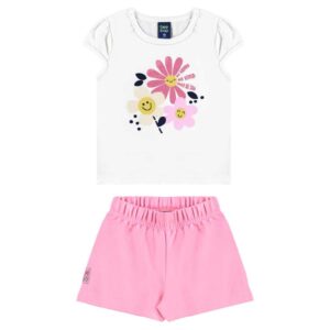 Conjunto Infantil Florezinhas e Short Moletom