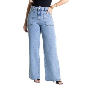 Calça Jeans Wide Leg Cintura Alta Feminina