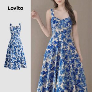 Vestido Casual Floral Azul Feminino