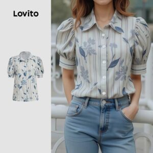 Blusa Listrada Casual de Verão com Botões