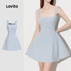 Vestido Flare Elegante Azul Lisa