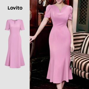 Vestido Casual Primavera/Verão Rosa Feminino