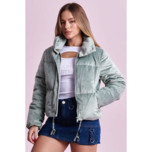 Jaqueta Puffer Feminina Veludo Verde