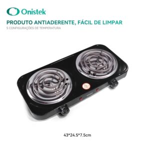 Fogão Elétrico Portátil 2 Bocas Antiaderente Preto
