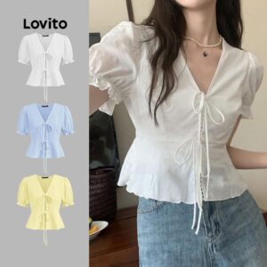 Blusa Lisa Casual com Cadarço Verão Feminino