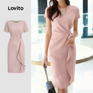 Vestido Elegante Babados Rosa Primavera/Verão