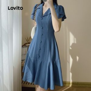 Vestido Elegante Babados Azul Feminino
