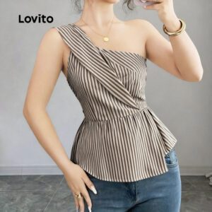 Blusa Casual Assimétrica Plissada Listrada