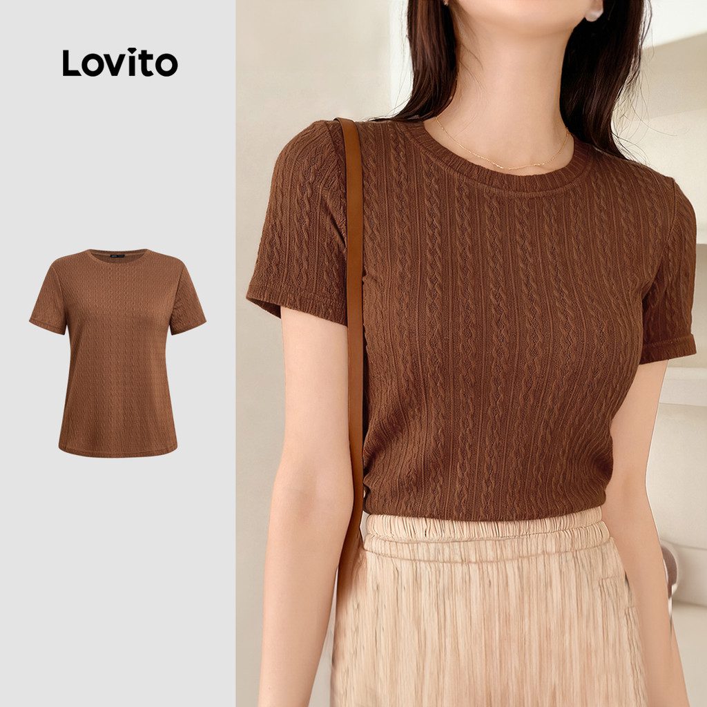 Camiseta Texturizada Casual Feminina Moka 1 Camiseta Texturizada Casual Feminina Moka