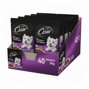 Kit Ração Cesar Sachê Cortes Selecionados Filé Mignon para Cães Adultos 40 Unidades