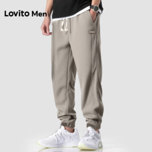 Lovito Men  Casual Jogger Estrutura Linha Cordão Bolso Jogger Cáqui para homens. LNE138144