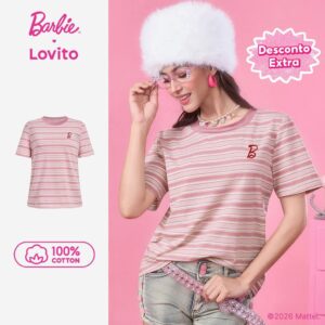 Camiseta Barbie Lovito Algodão Colorblock Rosa