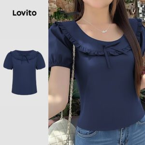Blusa Casual Azul Marinho com Laço