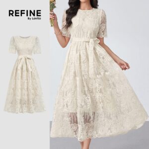 Vestido Elegante Damasco Zíper e Cinto