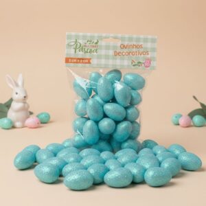 Ovinhos de Páscoa Decorativos Azul Glitter 3cm - 25un.