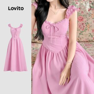 Vestido Elegante Babados Rosa Primavera/Verão