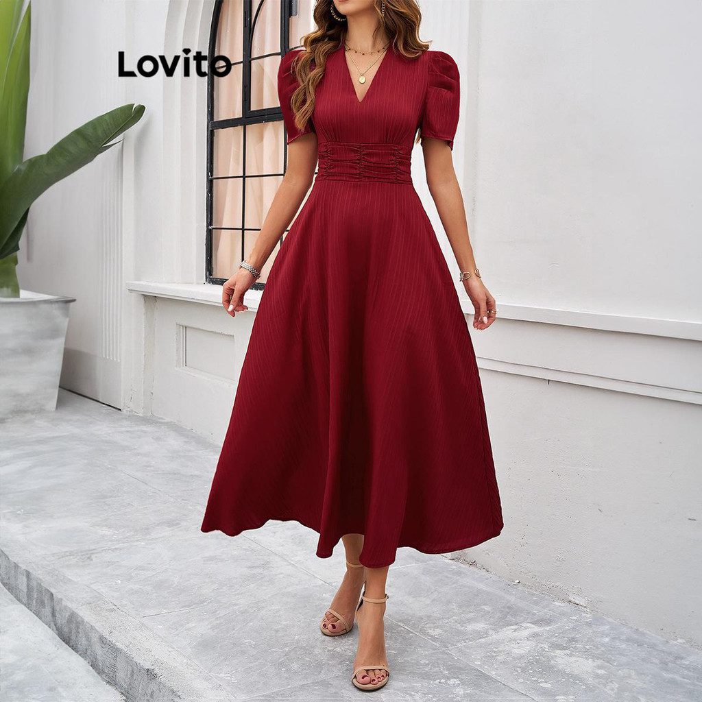 Vestido Elegante Liso Franzido Feminino 1 Vestido Elegante Liso Franzido Feminino