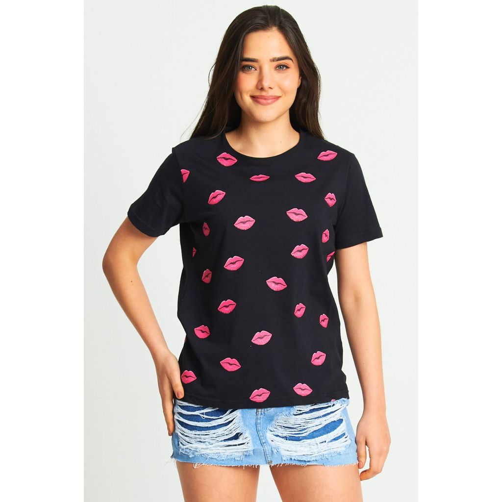 Camiseta Feminina Beijinhos Preto 1 Camiseta Feminina Beijinhos Preto