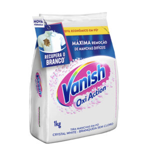 Kit com 3 Tira Manchas Em Pó Crystal White Oxi Action Refil Econômico para roupas brancas, Vanish, 1 Kg