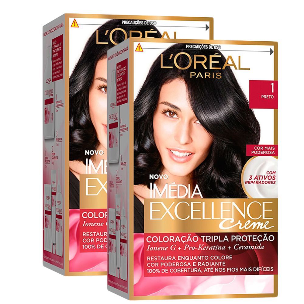 Tintura Im?dia Excellence L'Or?al Preto 1 Kit 2 Tintura Creme Imédia Excellence L'oréal Preto 1 Kit