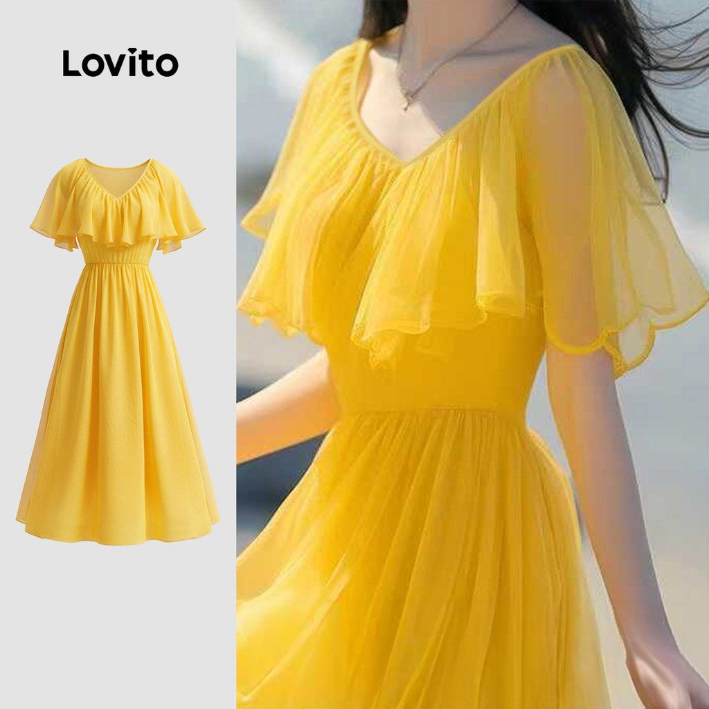 Vestido Amarelo Babados Linha A 1 Vestido Amarelo Babados Linha A