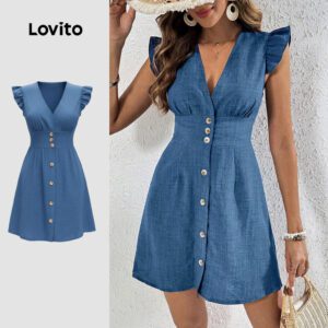 Vestido Casual Babado Azul Feminino