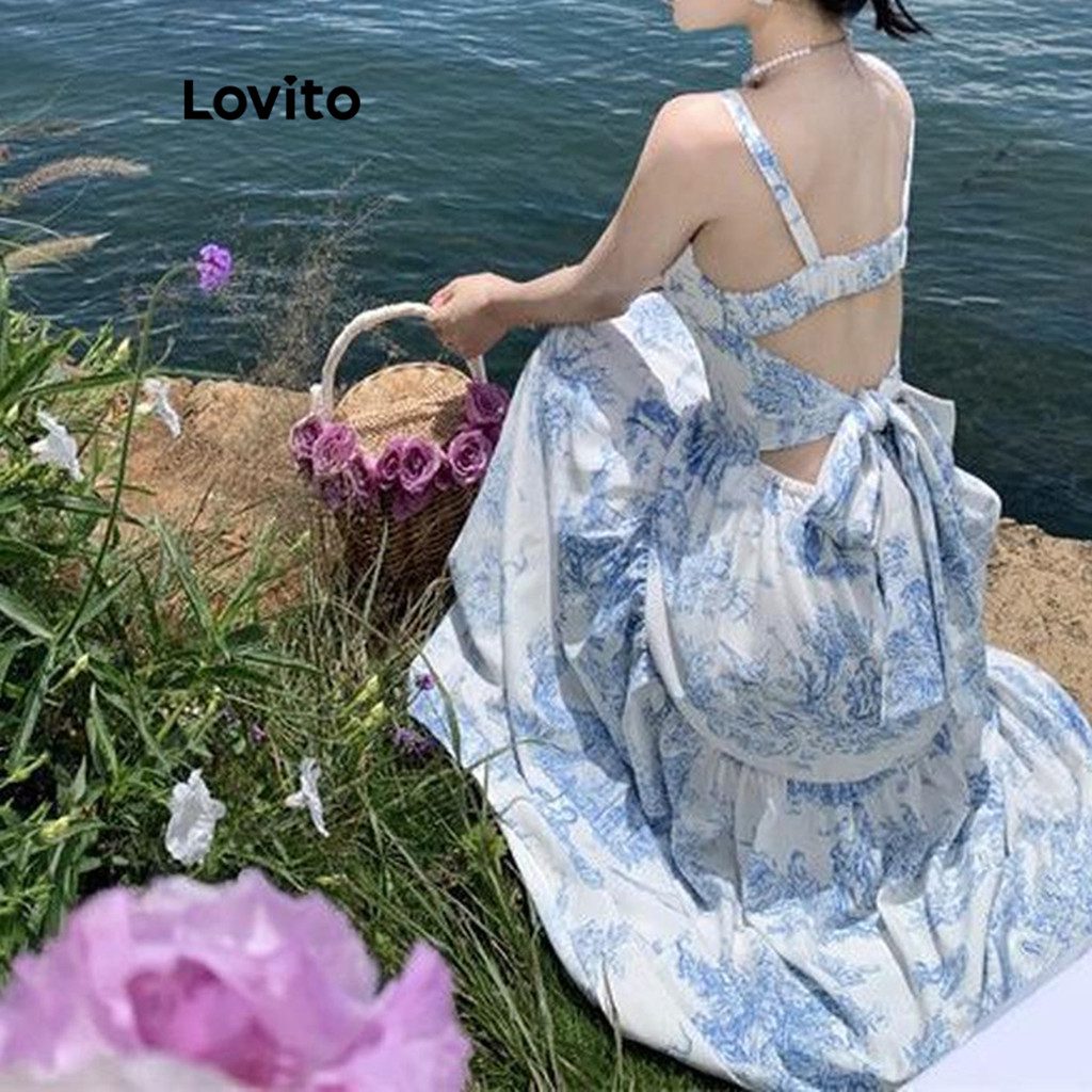 Vestido Floral Elegante com La?o nas Costas 1 Vestido Floral Elegante com Laço nas Costas