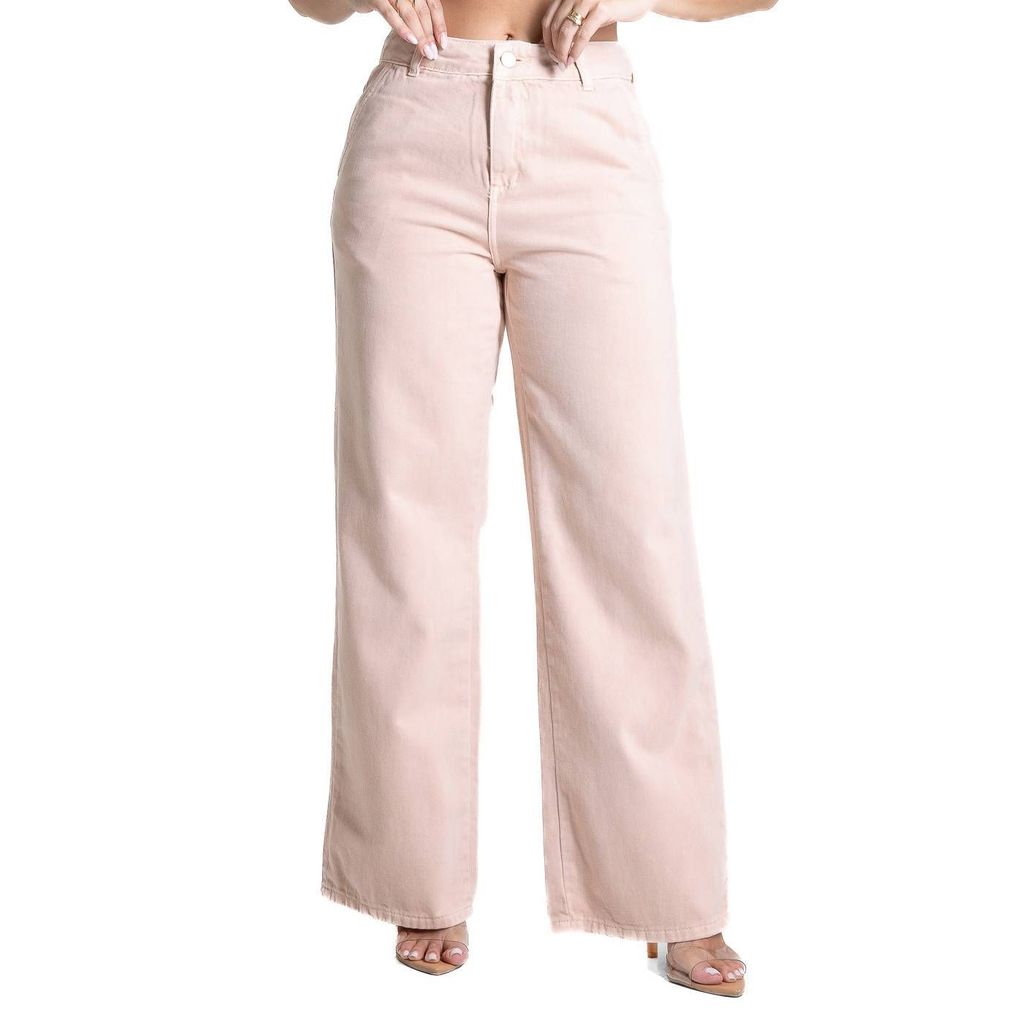 Calça Sarja Wide Leg Salmão Feminina 1 Calça Sarja Wide Leg Salmão Feminina