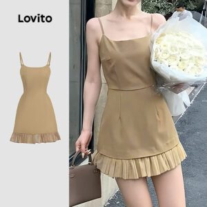 Vestido Elegante Alça Ombro Ajustável Caqui