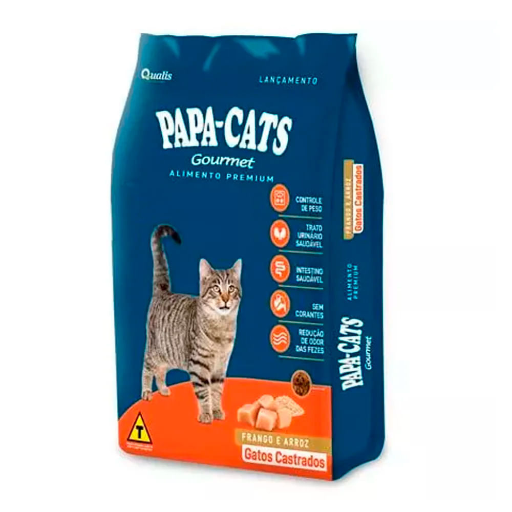 Ra??o Papa Cats Gatos Castrados 1kg Frango Arroz 1 Ração Papa Cats Gatos Castrados 1kg Frango Arroz