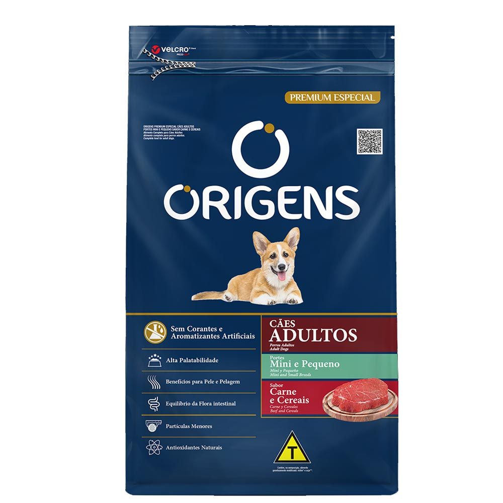 Ra??o C?es Adultos Mini/Pequeno 3kg Carne Cereais 1 Ração para Cães Adultos Origens Porte Mini e Pequeno Sabor Carne e Cereais 3kg