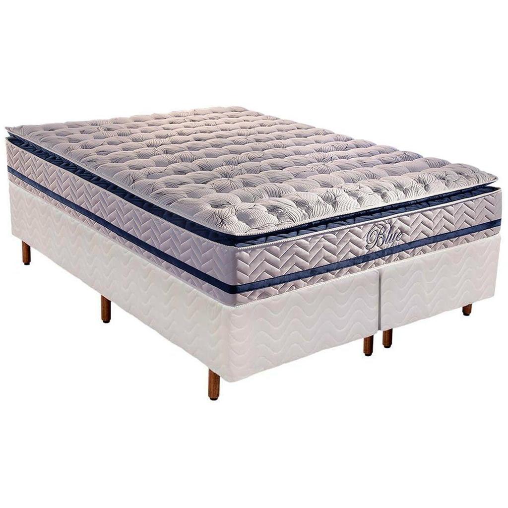 Cama Box Queen Paropas Molas Ensacadas 1 Cama Box Queen: Colchão Molas Ensacadas Paropas MasterPocket Blue + Base CRC Rústico White(158x198)