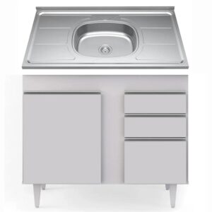 Balcão de Cozinha Com Pia Inox 100cm 2 Portas 2 Gavetas Luziania Branco - Lumil