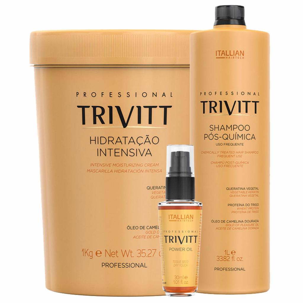 Kit Shampoo + Hidrata??o + ?leo Trivitt 1 Kit Shampoo Pós Química 1L + Hidratação 1Kg + Power Oil Trivitt