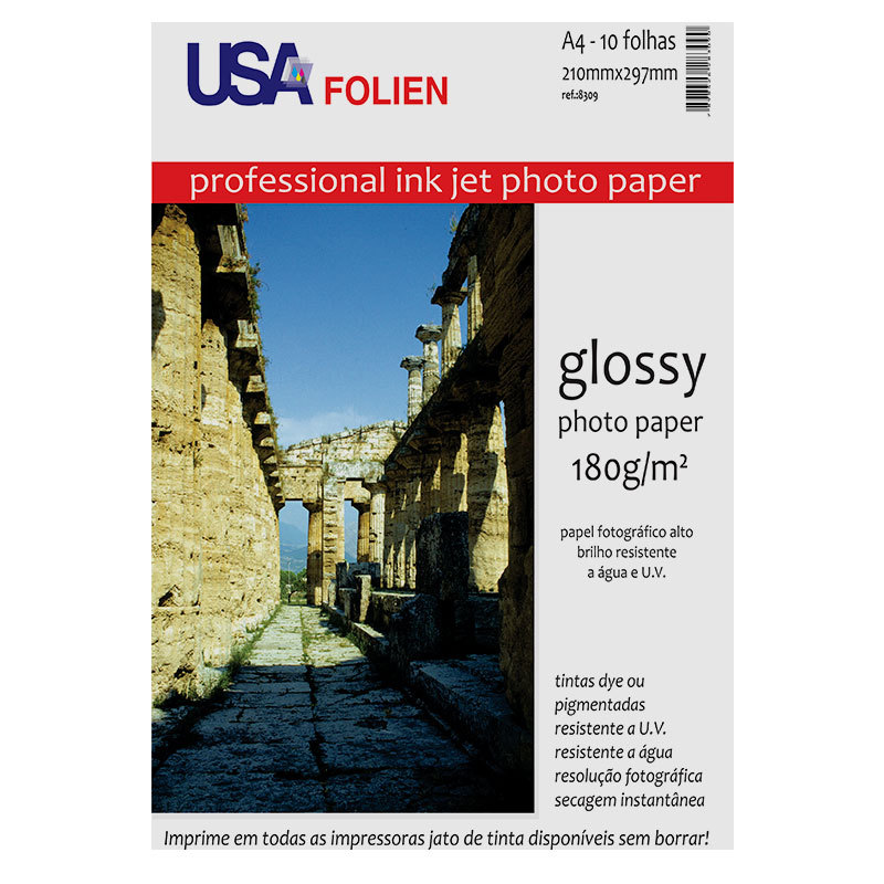 Papel Fotogr?fico Glossy A4 180g - 10 Folhas 1 Papel fotográfico glossy paper A4 180g com 10 folhas 7519/8309 Usa Folien