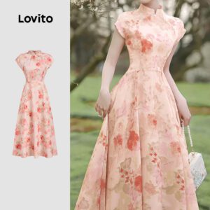 Vestido Elegante Floral Rosa Primavera/Verão
