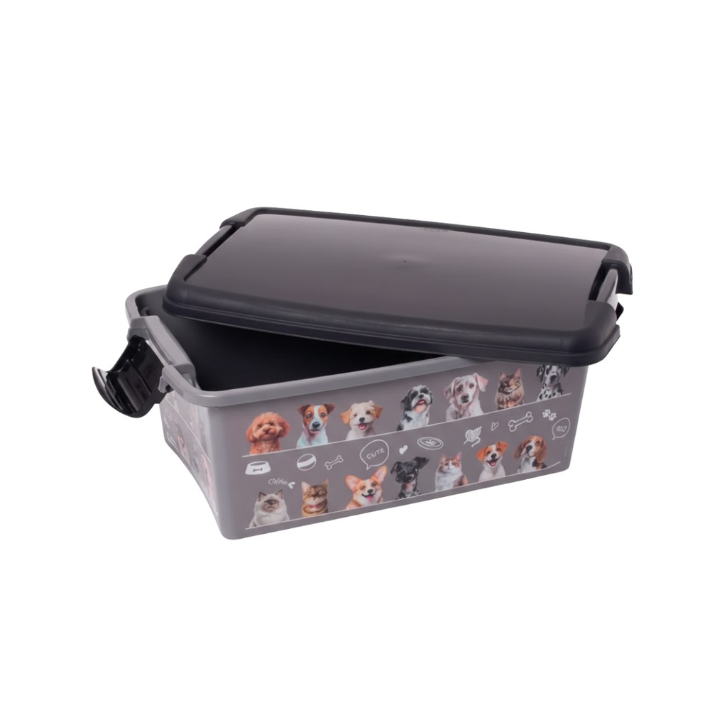 Caixa Organizadora Pet Plas?til 3,4L Cinza 1 Caixa Organizadora P/ Pets Cachorros Gatos Guardar Brinquedos Com Tampa E Trava Cinza 3,4l Plasutil