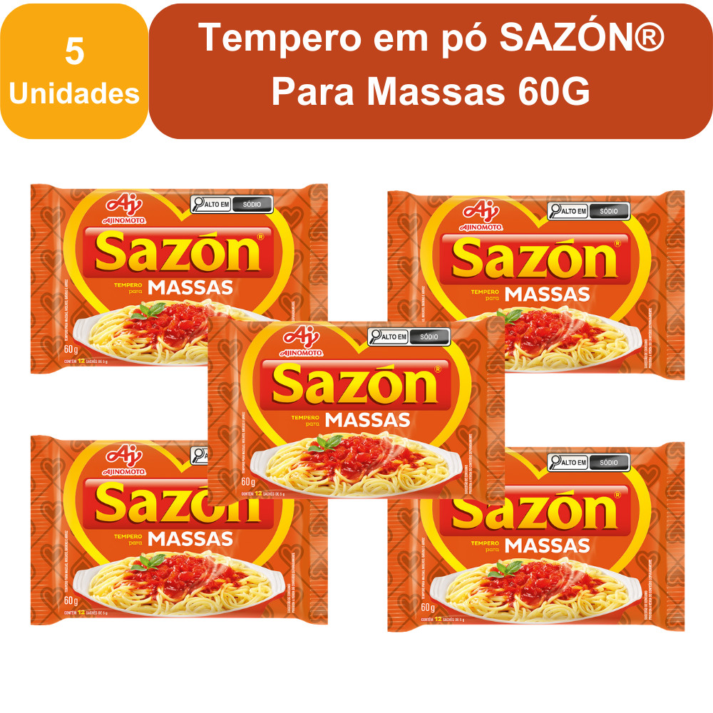Kit Tempero SAZ?N? Para Massas 60g - 5 Unidades 1 Kit 5 Unidades Tempero em pó SAZÓN® Para Massas 60G