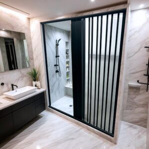 Box de Banheiro Sanfonado PVC Preto 185x130cm