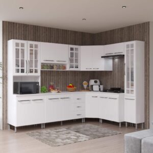 Cozinha Modulada Completa Fidelitá Viena 8 Peças 445cm 18 Portas 3 Gavetas Com Tampo Branco
