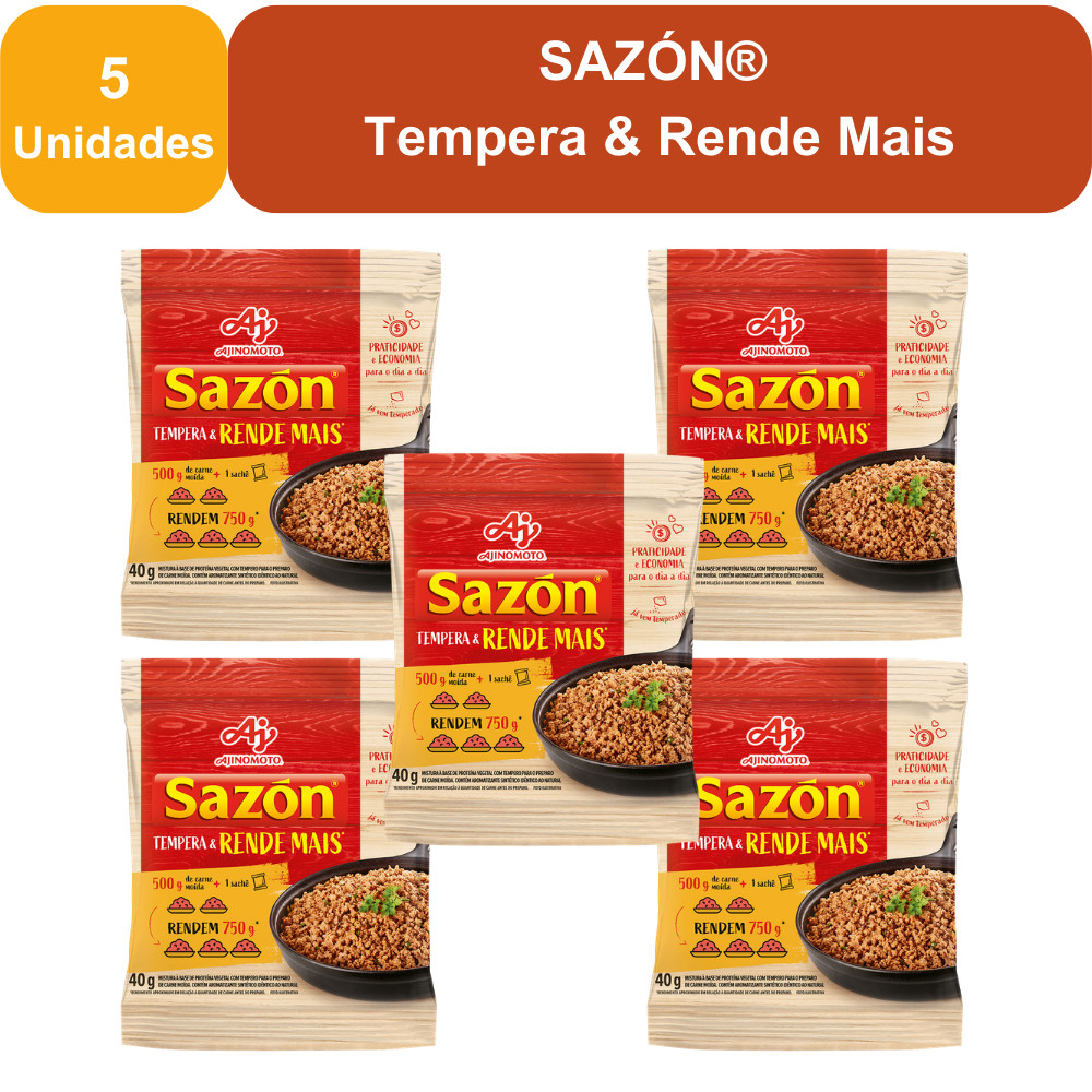 Kit 5 SAZÓN® Tempera & Rende Mais - Praticidade e Sabor 1 Kit 5 Unidades SAZÓN® Tempera & Rende Mais