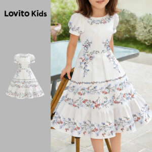 Lovito Kids Vestido Elegante Babado Bainha Vestido Primavera/verão para Menina L180LD217