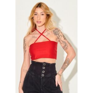 Top Faixa Liso Amarração Planet Girls Vermelho