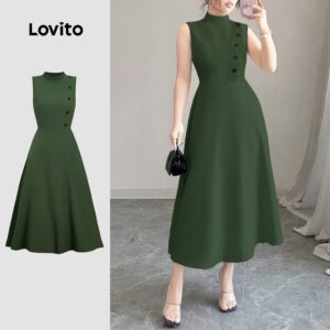 Vestido Verde Elegante com Botões